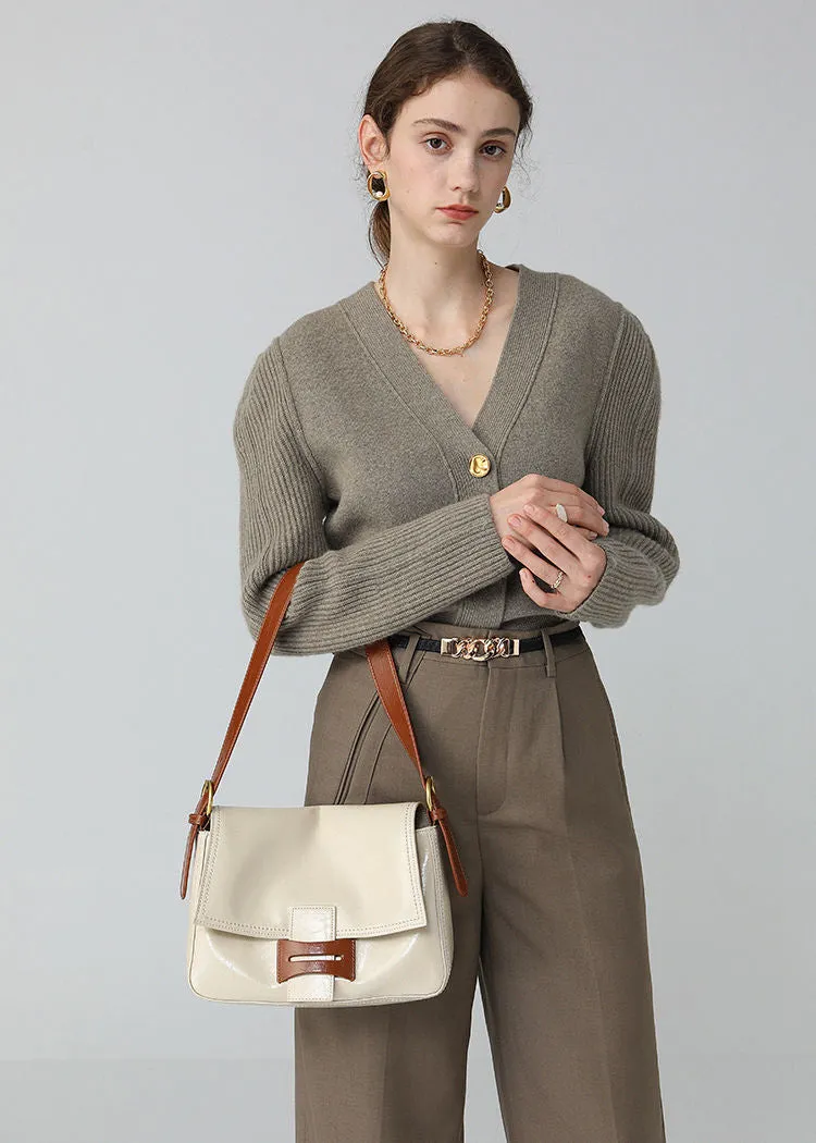 Colorblock Flap Leather Shoulder Bag