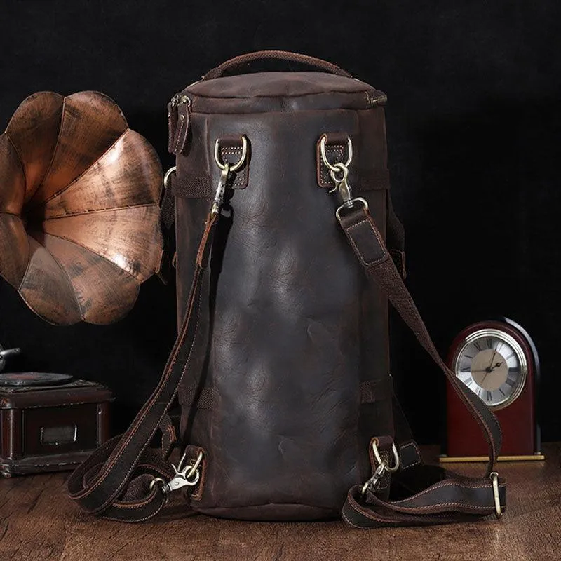 Crazy Horse Leather Bucket Daypack Large Male Travel Bag