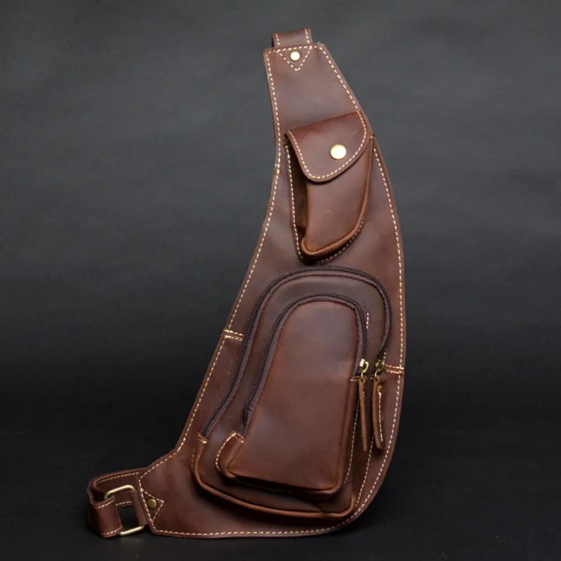 Crazy Horse Leather Chest Pack Men's Leather Sling Bag Vintage Chest Bag