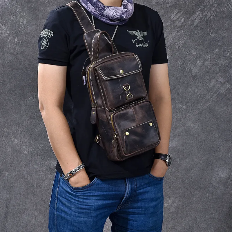 Crazy Horse Leather Men Chest Bag Handmade Chest Pack Vintage Messenger Bag ESS2585