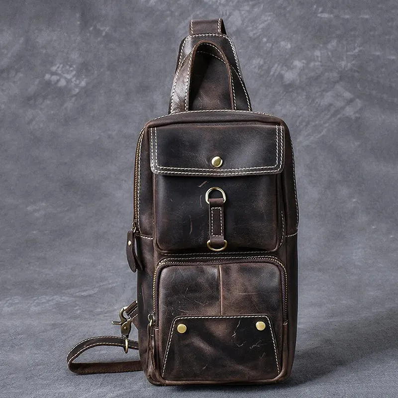 Crazy Horse Leather Men Chest Bag Handmade Chest Pack Vintage Messenger Bag ESS2585