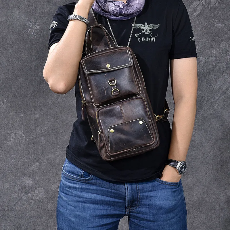 Crazy Horse Leather Men Chest Bag Handmade Chest Pack Vintage Messenger Bag ESS2585