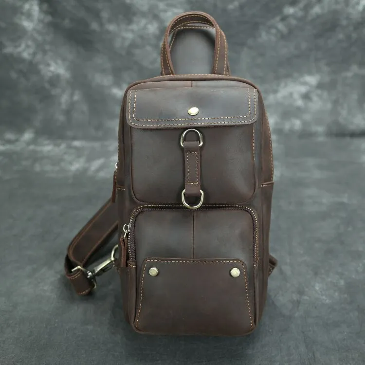 Crazy Horse Leather Men Chest Bag Handmade Chest Pack Vintage Messenger Bag ESS2585