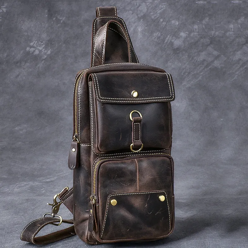 Crazy Horse Leather Men Chest Bag Handmade Chest Pack Vintage Messenger Bag ESS2585