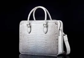 Crocodile Belly Leather Briefcase White