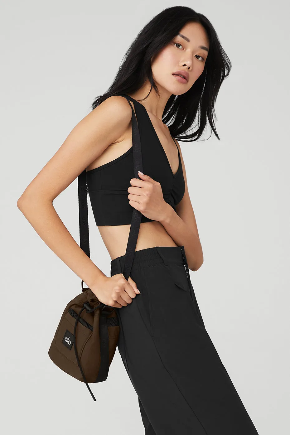 Cross Body Bucket Bag - Espresso/Black