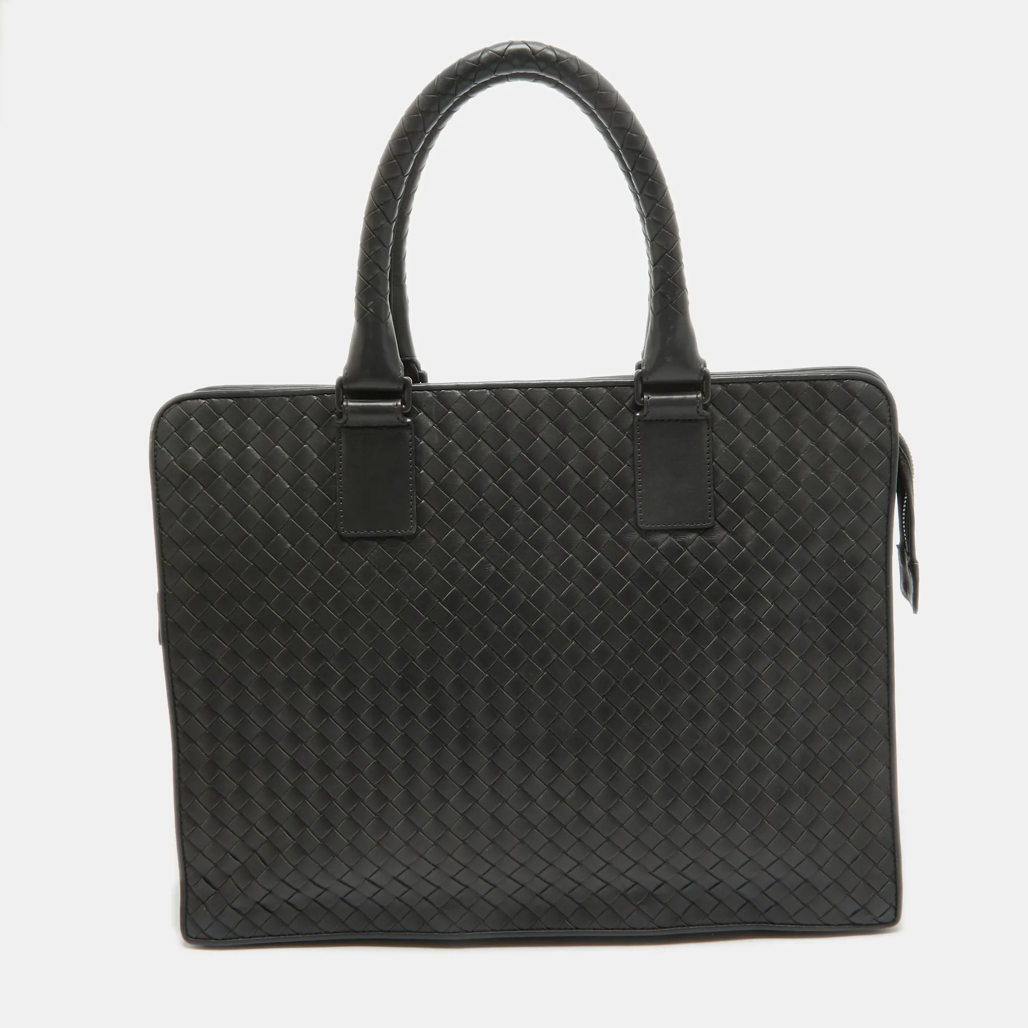 Dark Grey Intrecciato Leather Laptop Briefcase