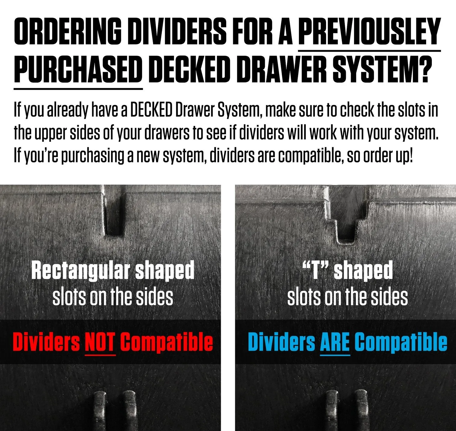 Decked Drawer Dividers - Divider Dimensions 8" tall x 18 5/8" Wide