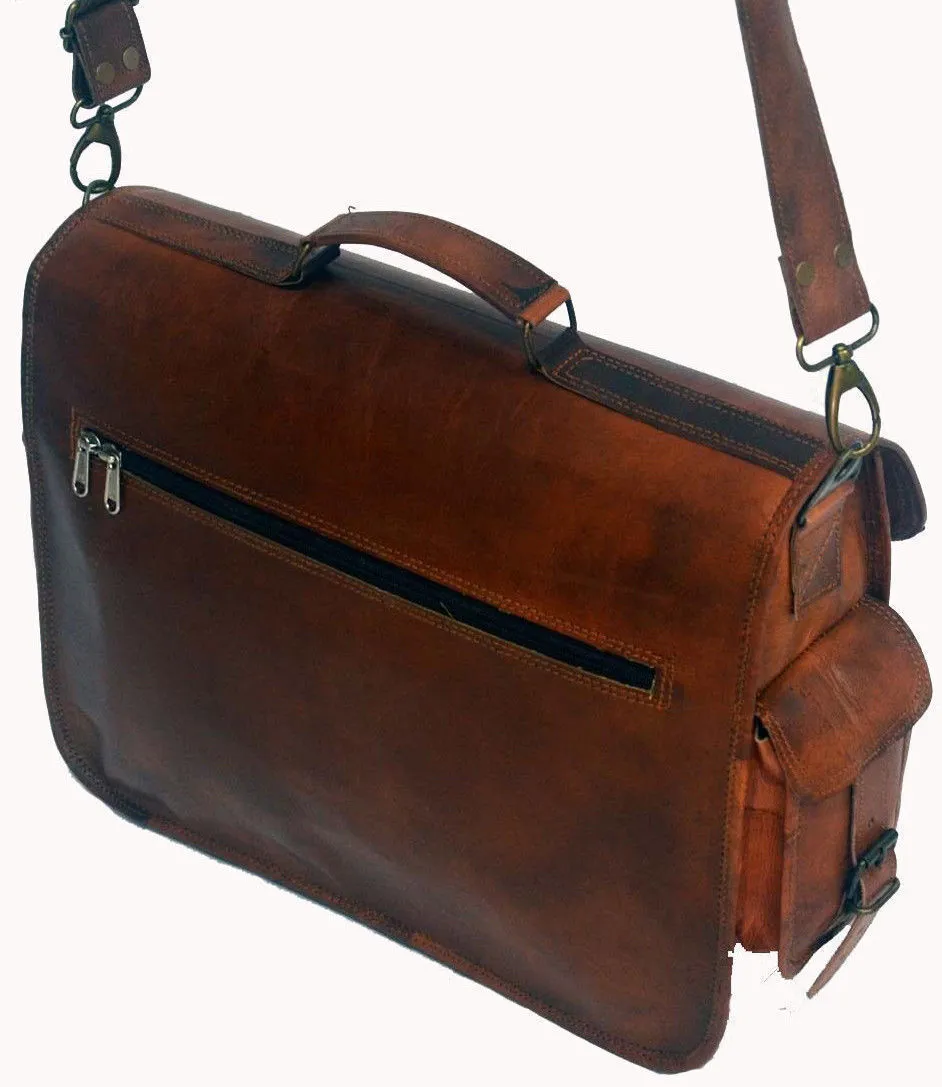 Distressed Brown Leather Messenger Bag