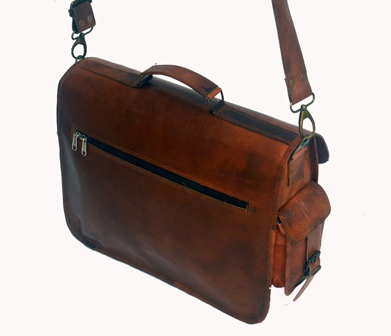 Distressed Brown Leather Messenger Bag