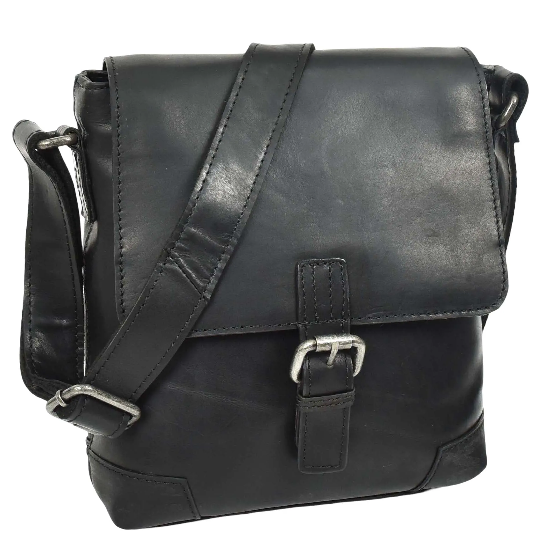 Durable Real Leather Man Flight Bag Cross Body Pouch Cannes Black