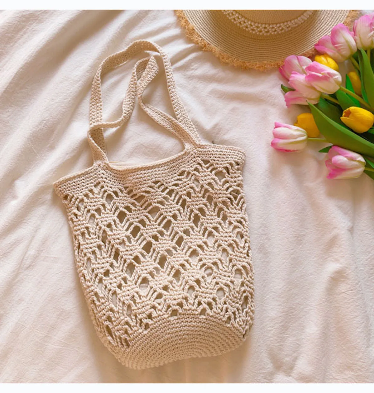 Elena Handbags Cotton Crochet Bucket Bag