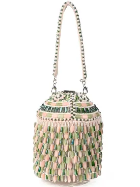 Elly Pastel Green Suede Crystal Embellished Bucket Bag