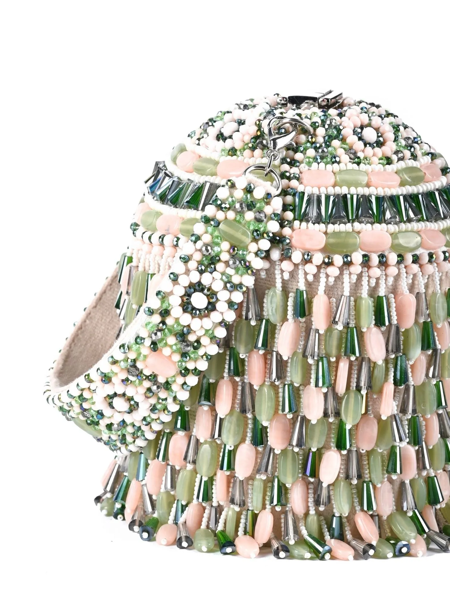 Elly Pastel Green Suede Crystal Embellished Bucket Bag