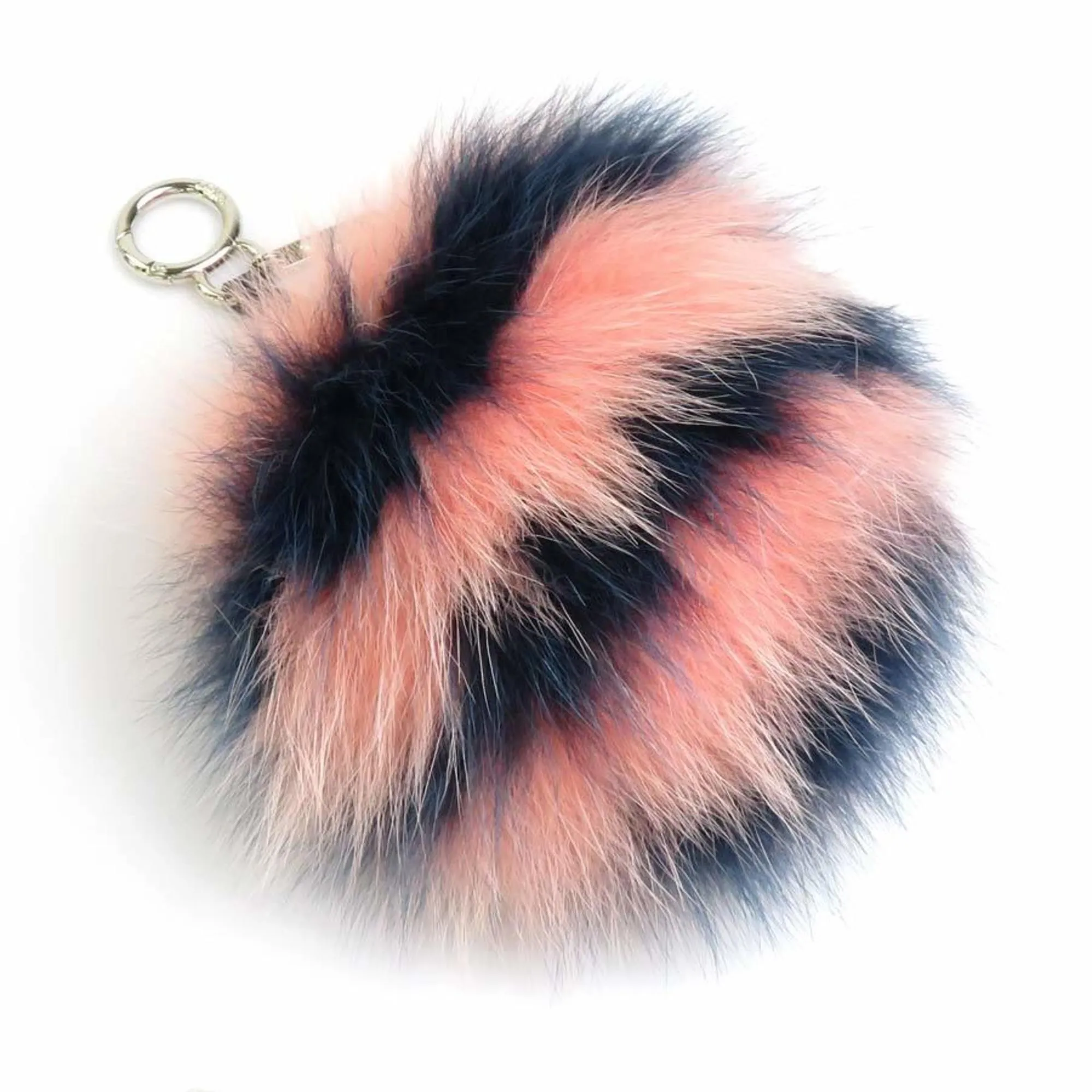 FENDI Charm Pom Fur/Leather Pink/Navy Silver Unisex