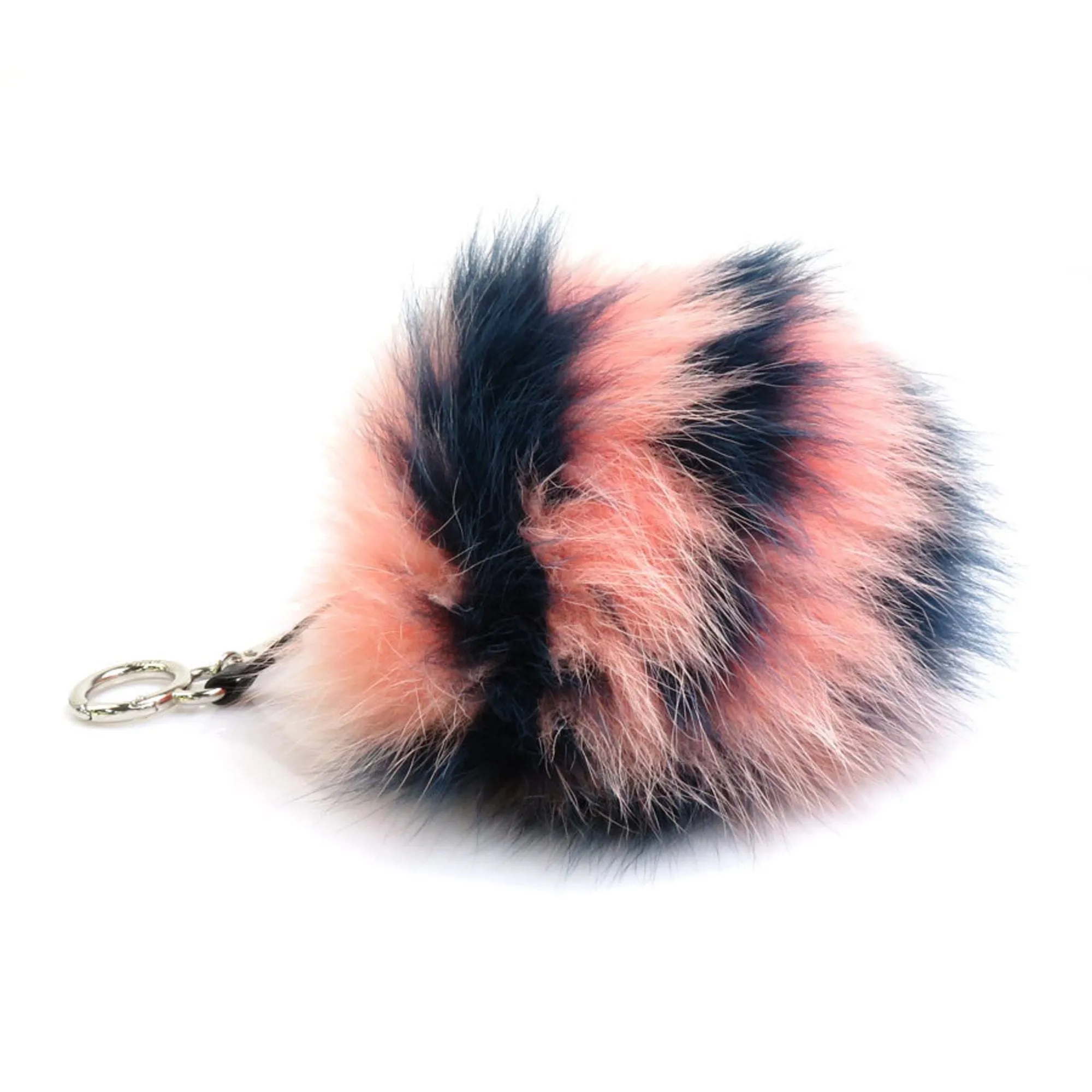 FENDI Charm Pom Fur/Leather Pink/Navy Silver Unisex