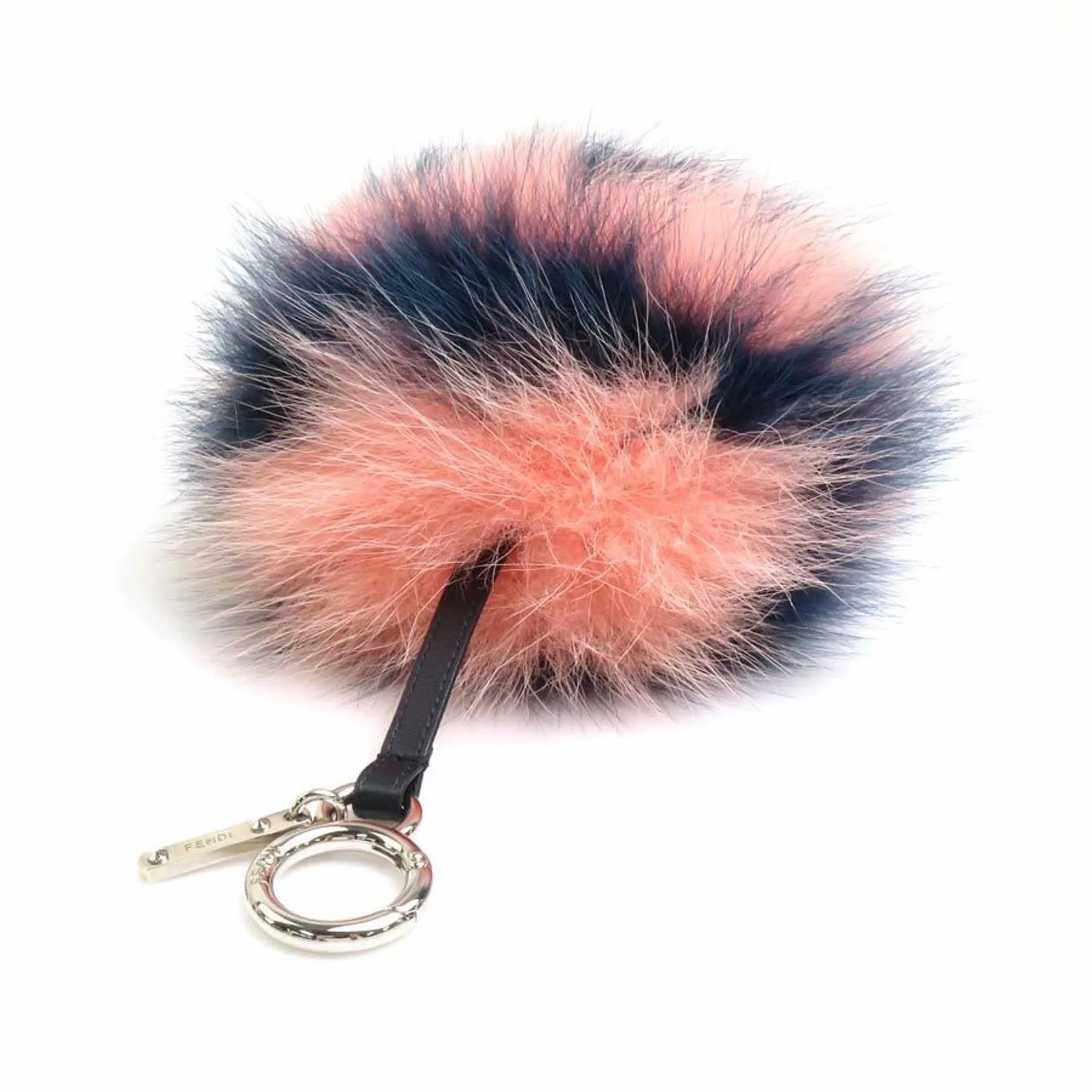 FENDI Charm Pom Fur/Leather Pink/Navy Silver Unisex