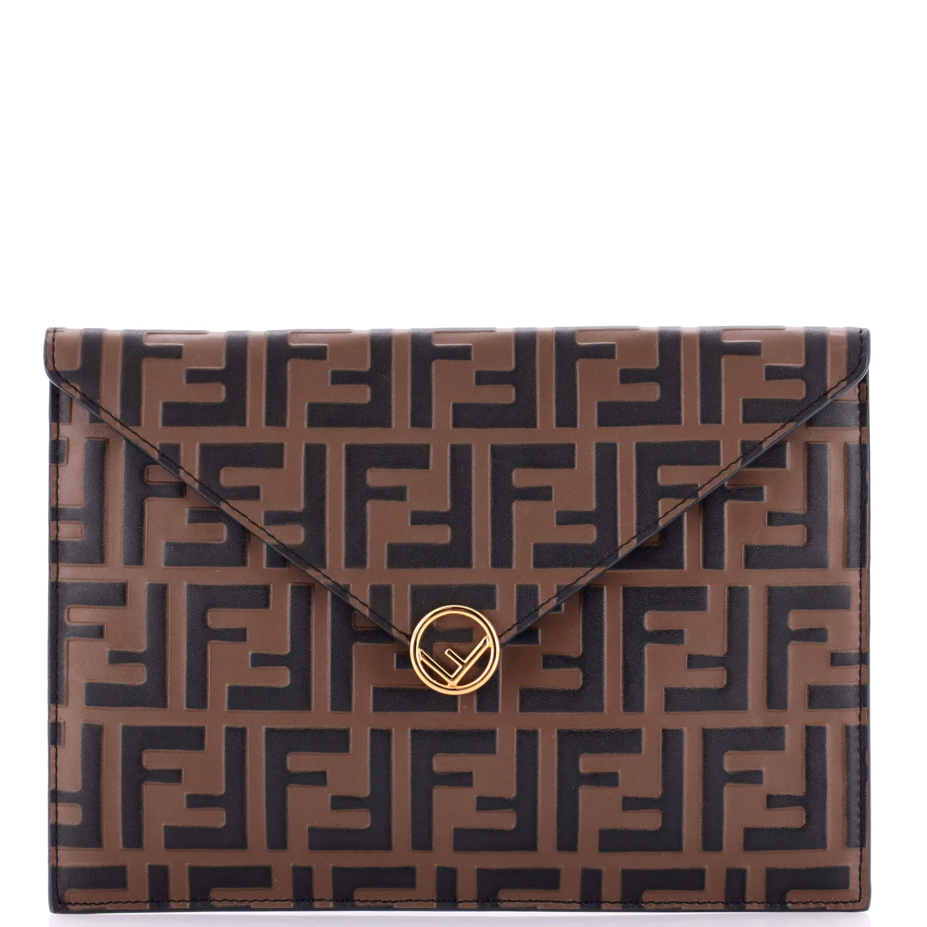 FENDI F is Envelope Flat Pouch Zucca Embossed Leather Large