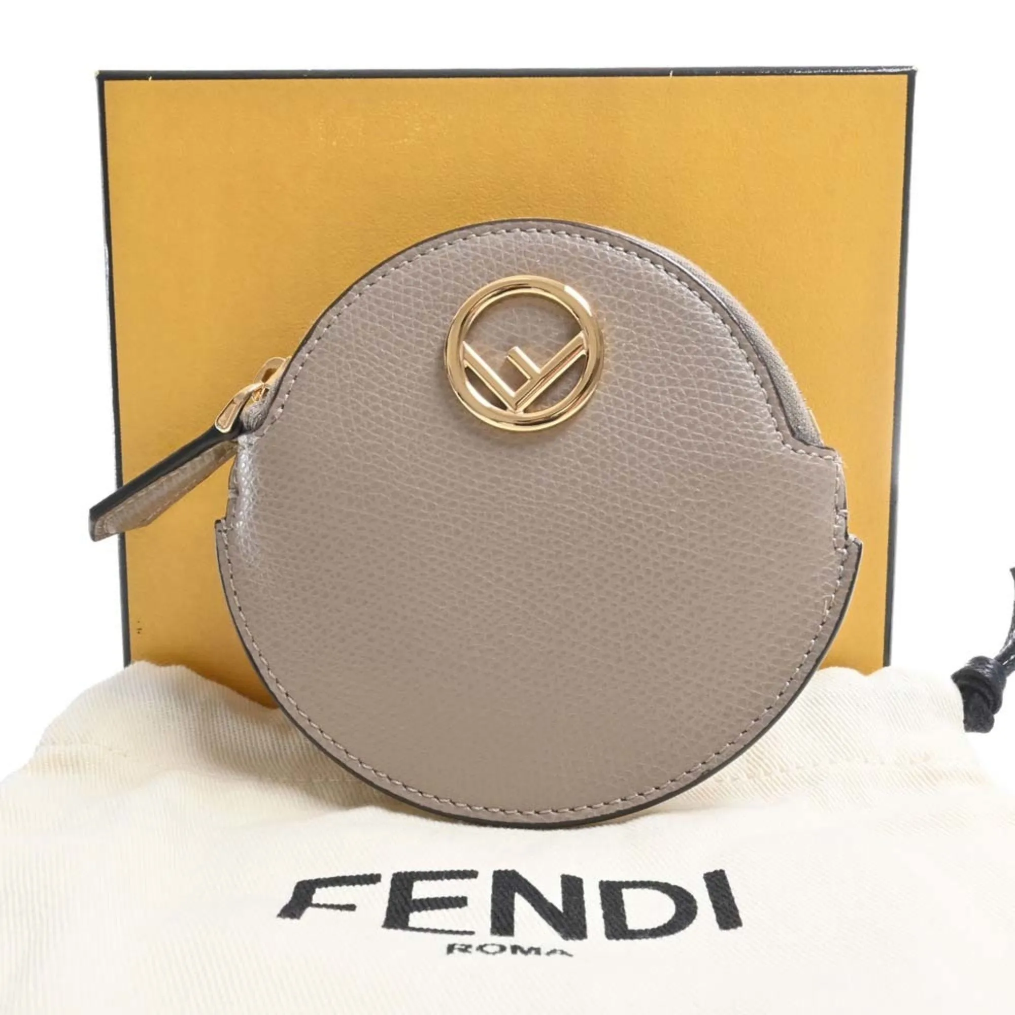 FENDI F's Leather Coin Case 8M0444 Greige Ladies