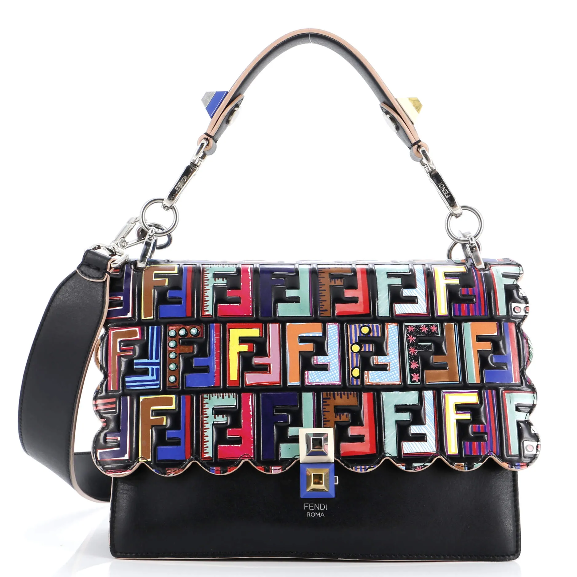 FENDI Kan I Bag Zucca Embossed Patent and Leather Medium