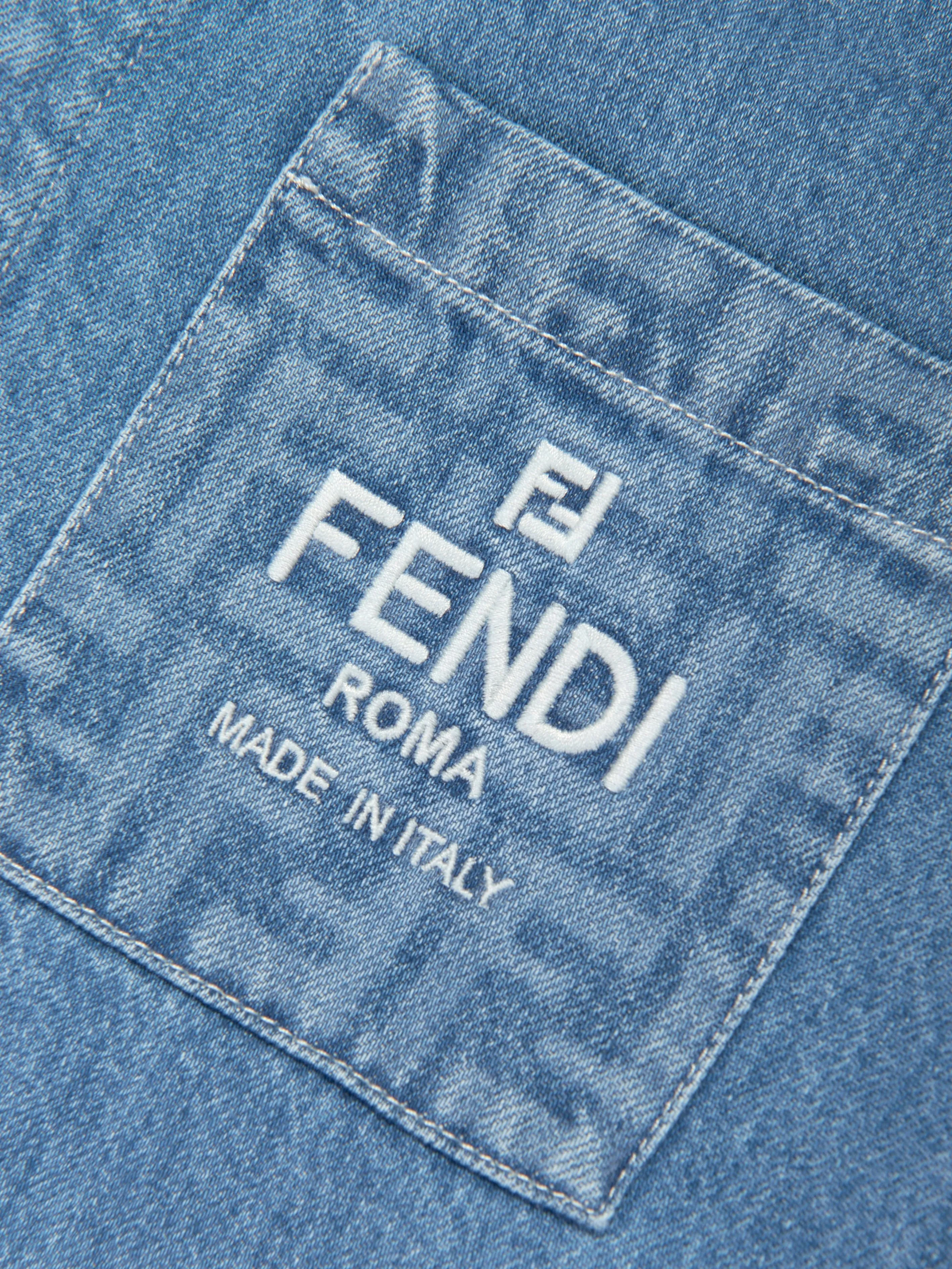 Fendi Kids Washed Denim Jacket in Blue