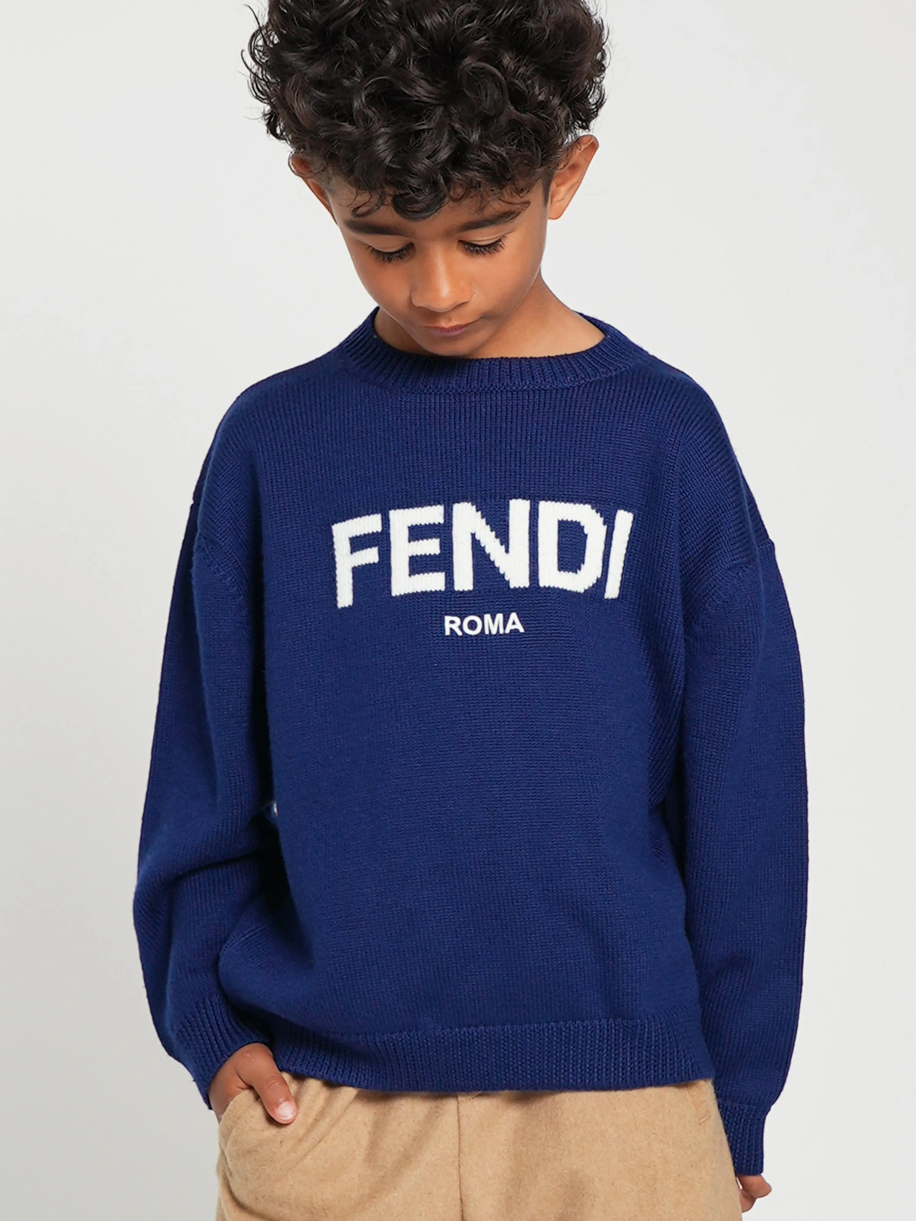 Fendi Kids Wool Knit Jumper in Navy