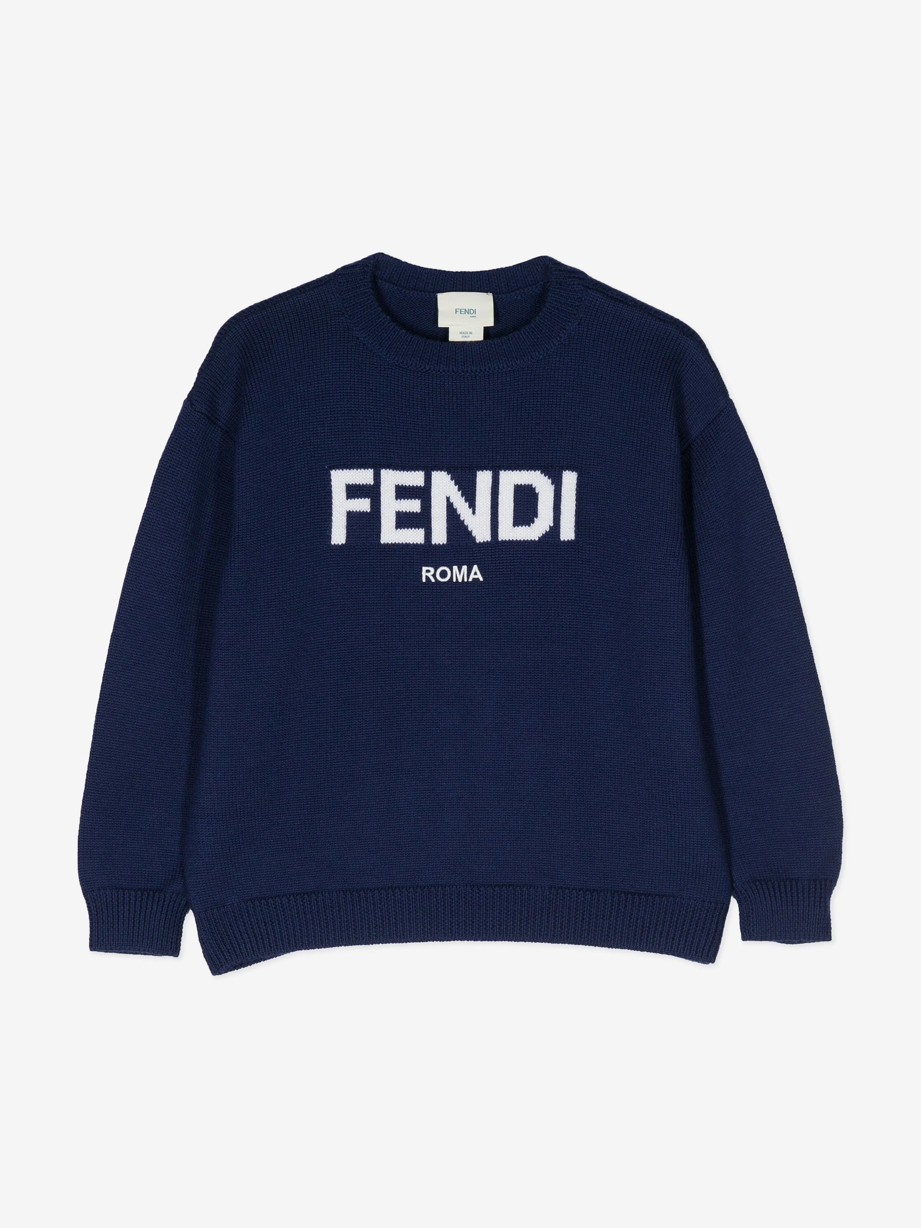 Fendi Kids Wool Knit Jumper in Navy