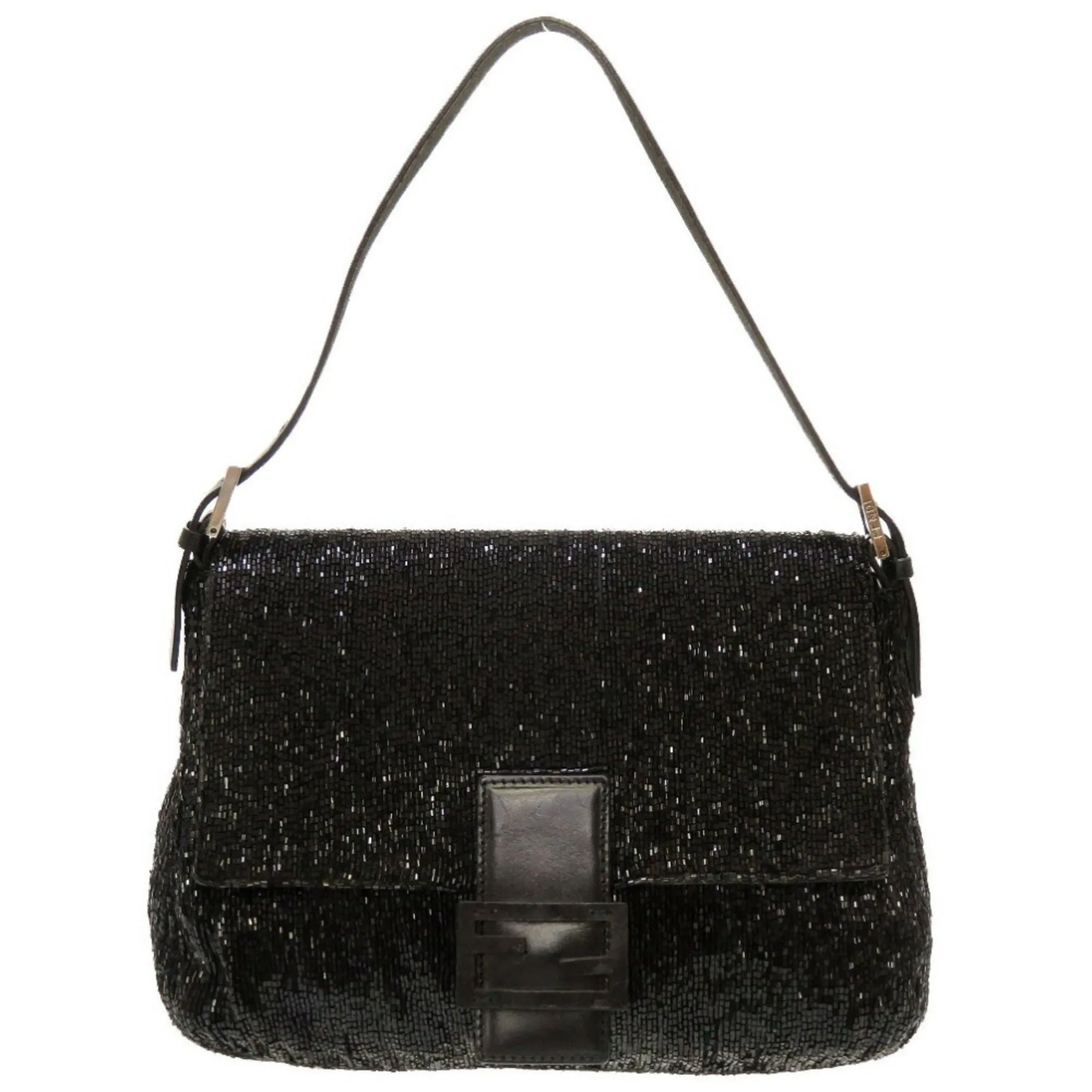 FENDI Mamma Bucket Beaded Leather Black Handbag Bag