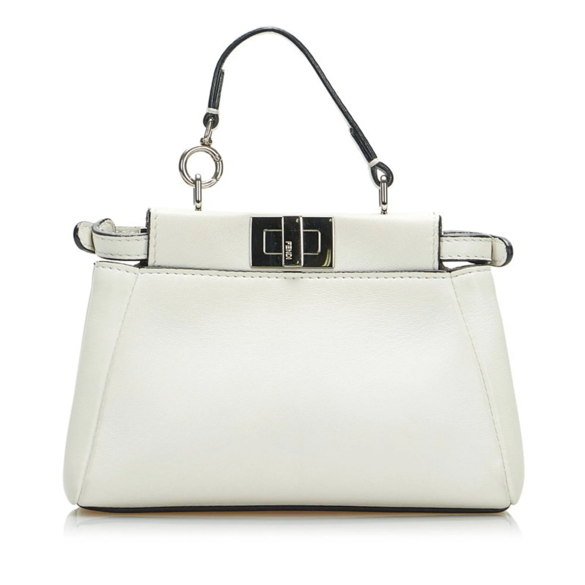 FENDI Micro Peekaboo Flower Motif Handbag Shoulder Bag 8M0355 White Leather Ladies