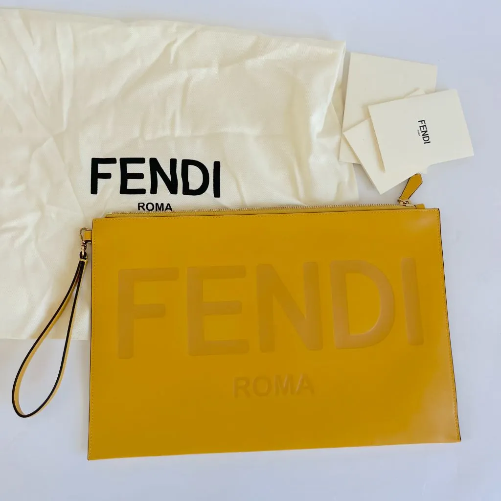 Fendi Roma Flat Pouch Yellow Large