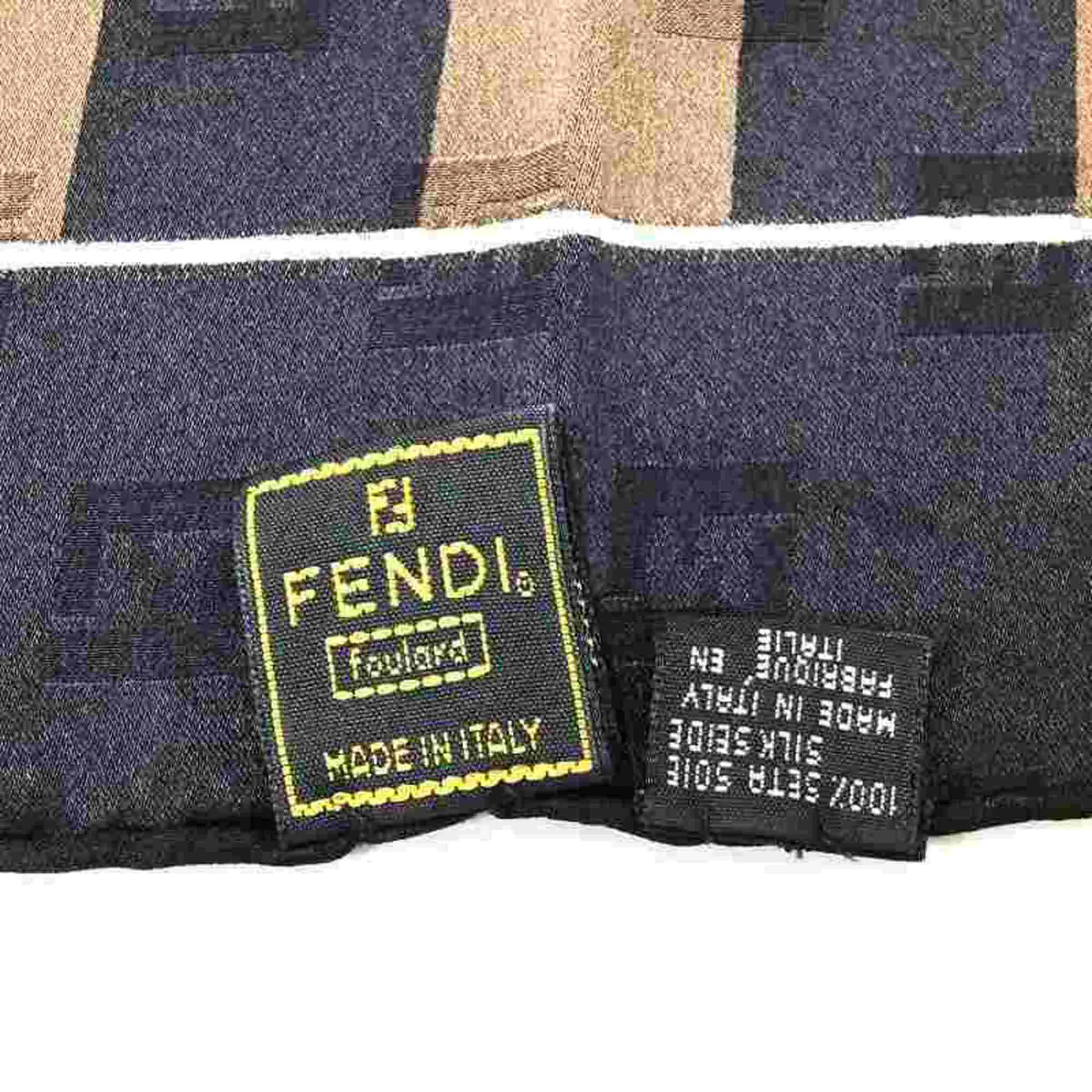 FENDI Scarf Brown Silk Border Stripe Dark Shawl Women's Fashion