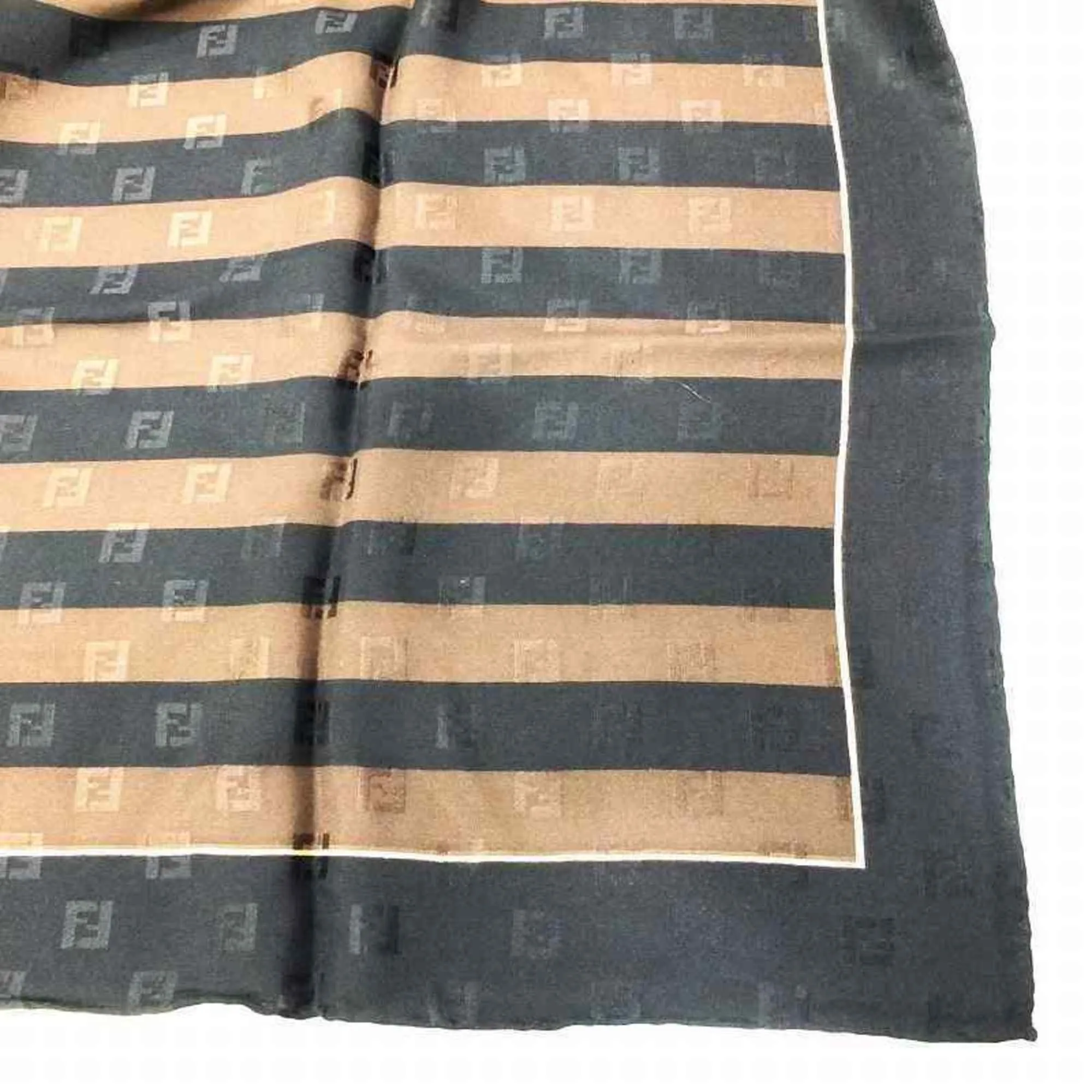 FENDI Scarf Brown Silk Border Stripe Dark Shawl Women's Fashion