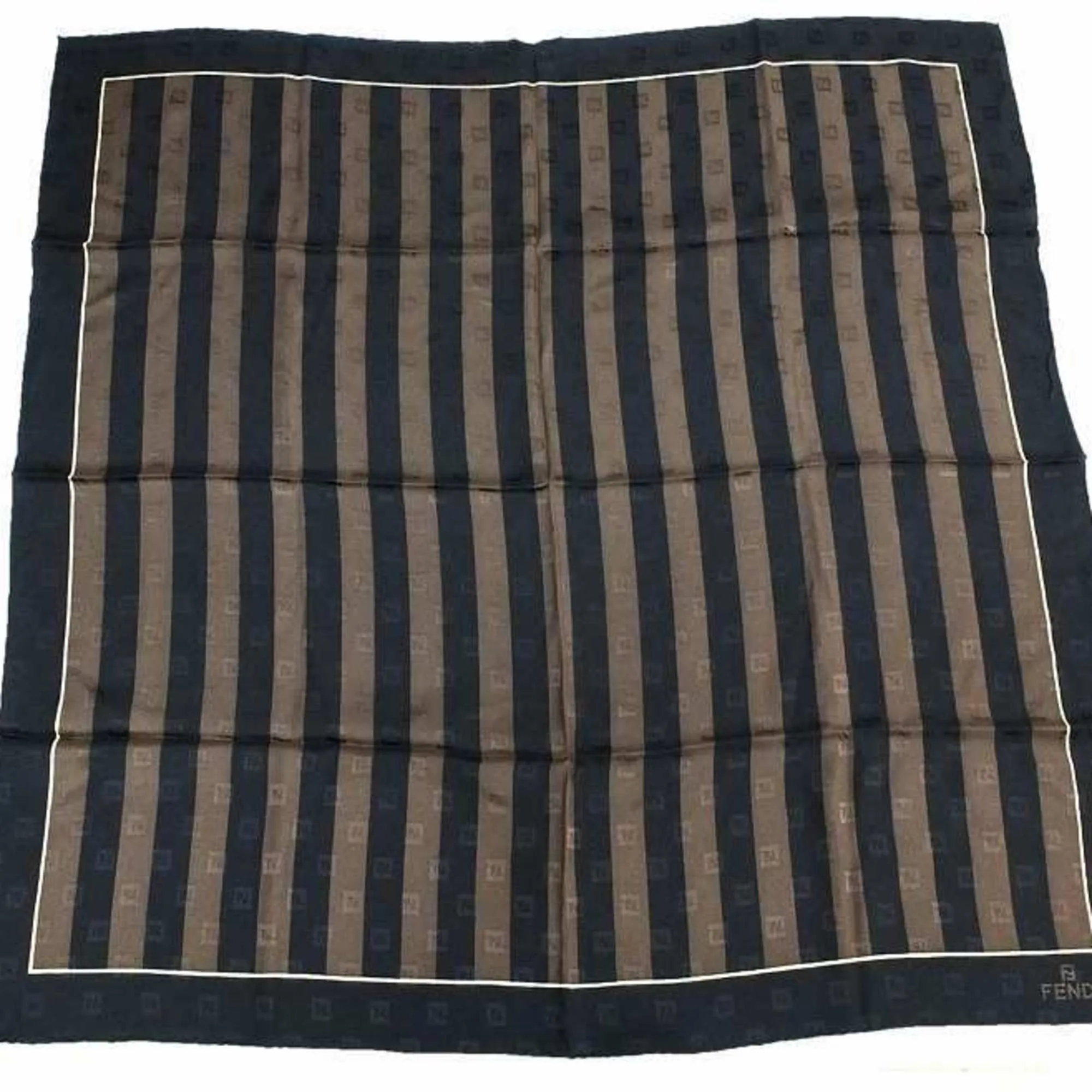 FENDI Scarf Brown Silk Border Stripe Dark Shawl Women's Fashion