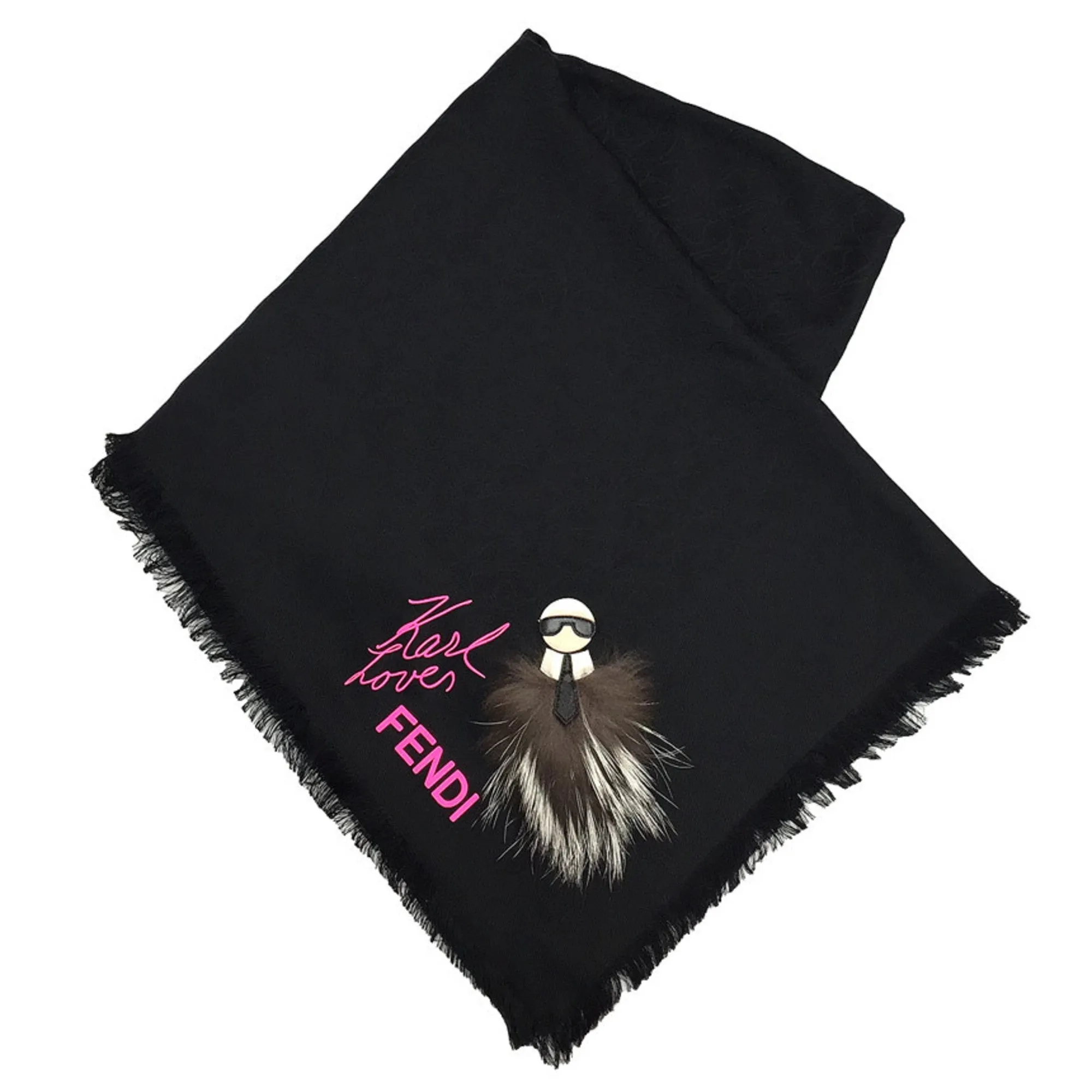 FENDI stole monster Karl Lagerfeld karl love FXT069 large size shawl silk x wool silver fox fur