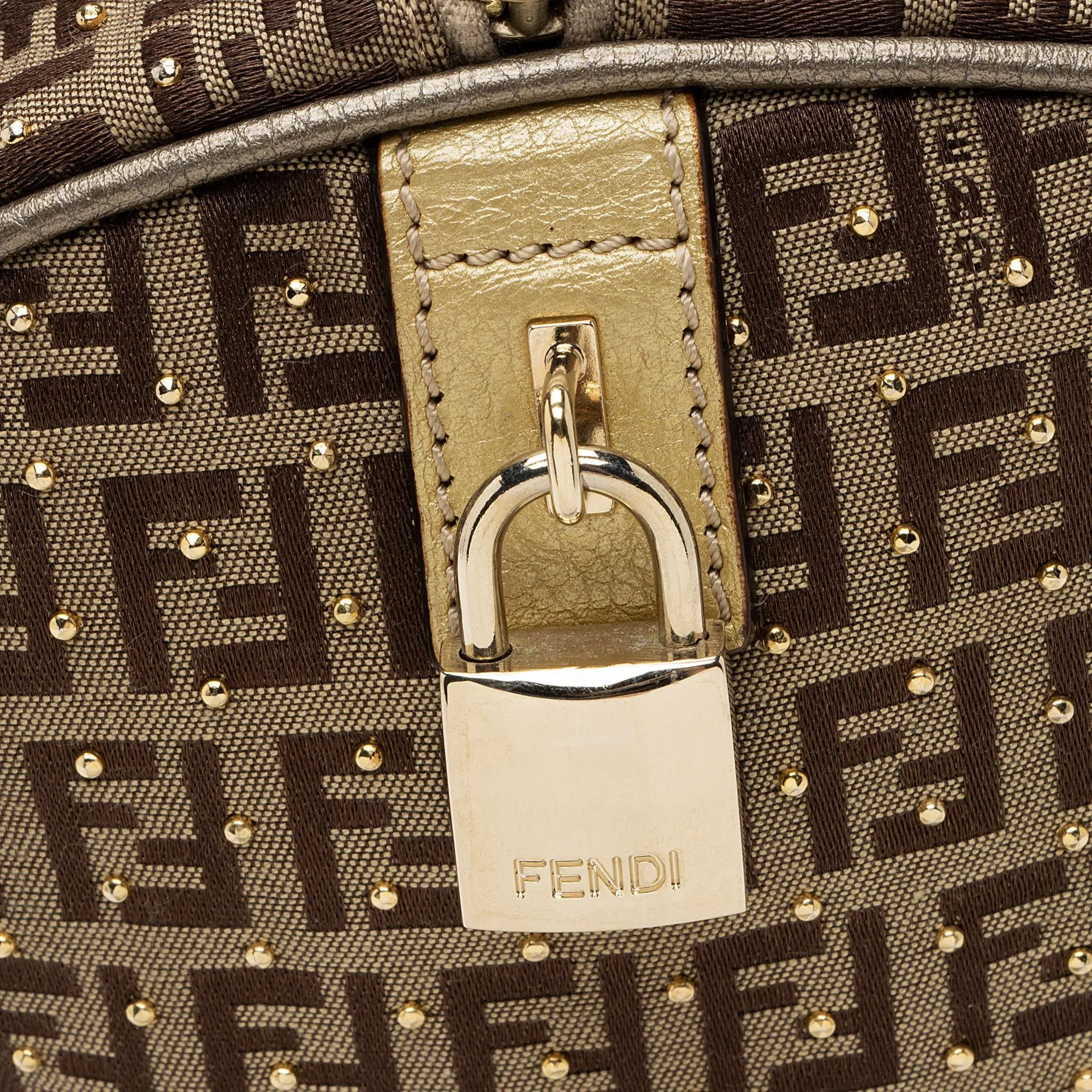 Fendi Studded Zucchino Leather Small Boston Bag (SHF-dAOoUF)