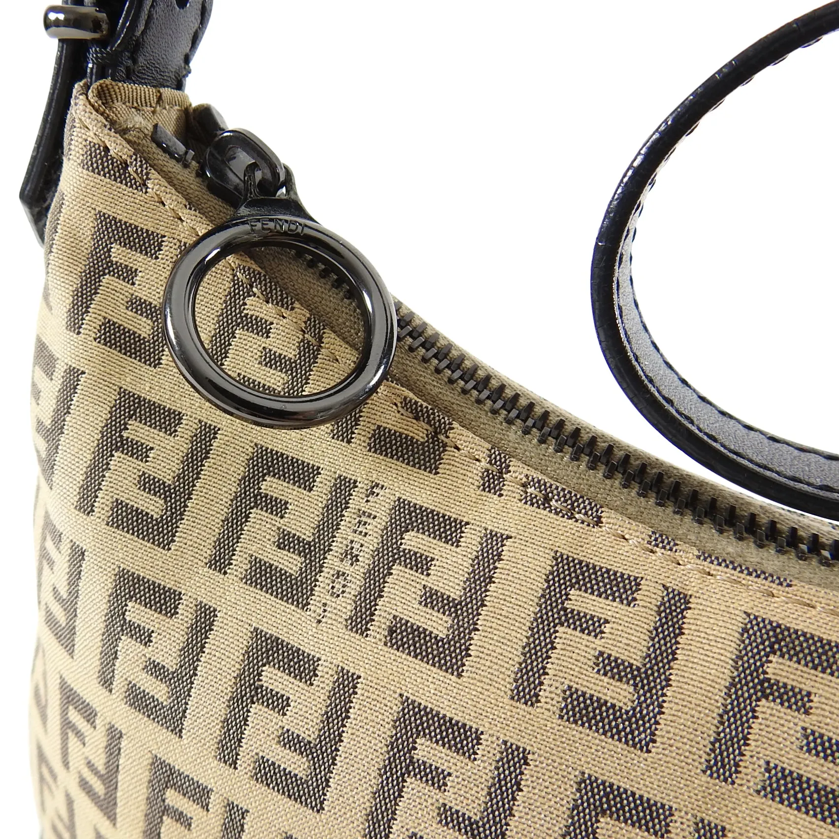 Fendi Vintage 2002 Zucca Logo Beige Black Oyster Bag