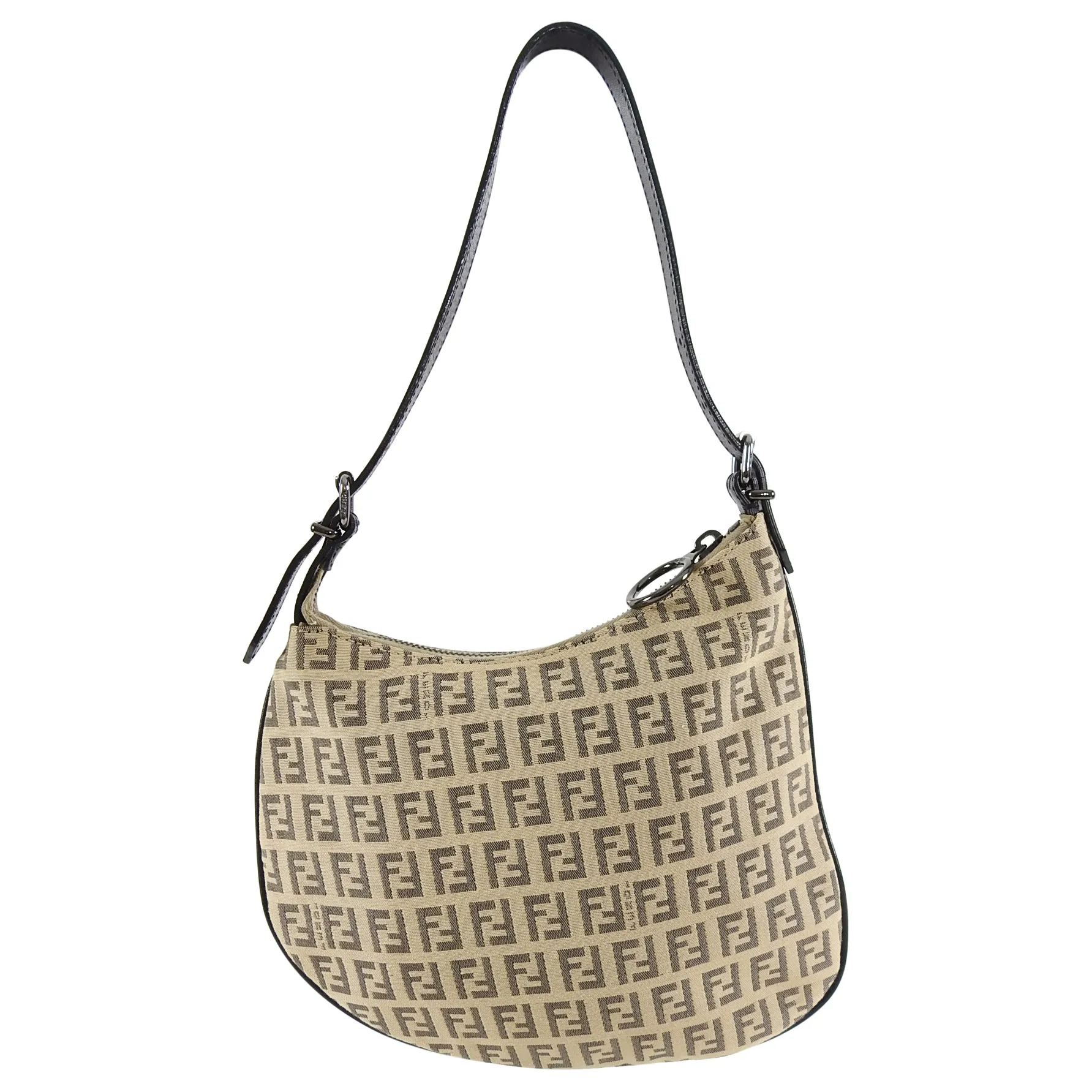 Fendi Vintage 2002 Zucca Logo Beige Black Oyster Bag