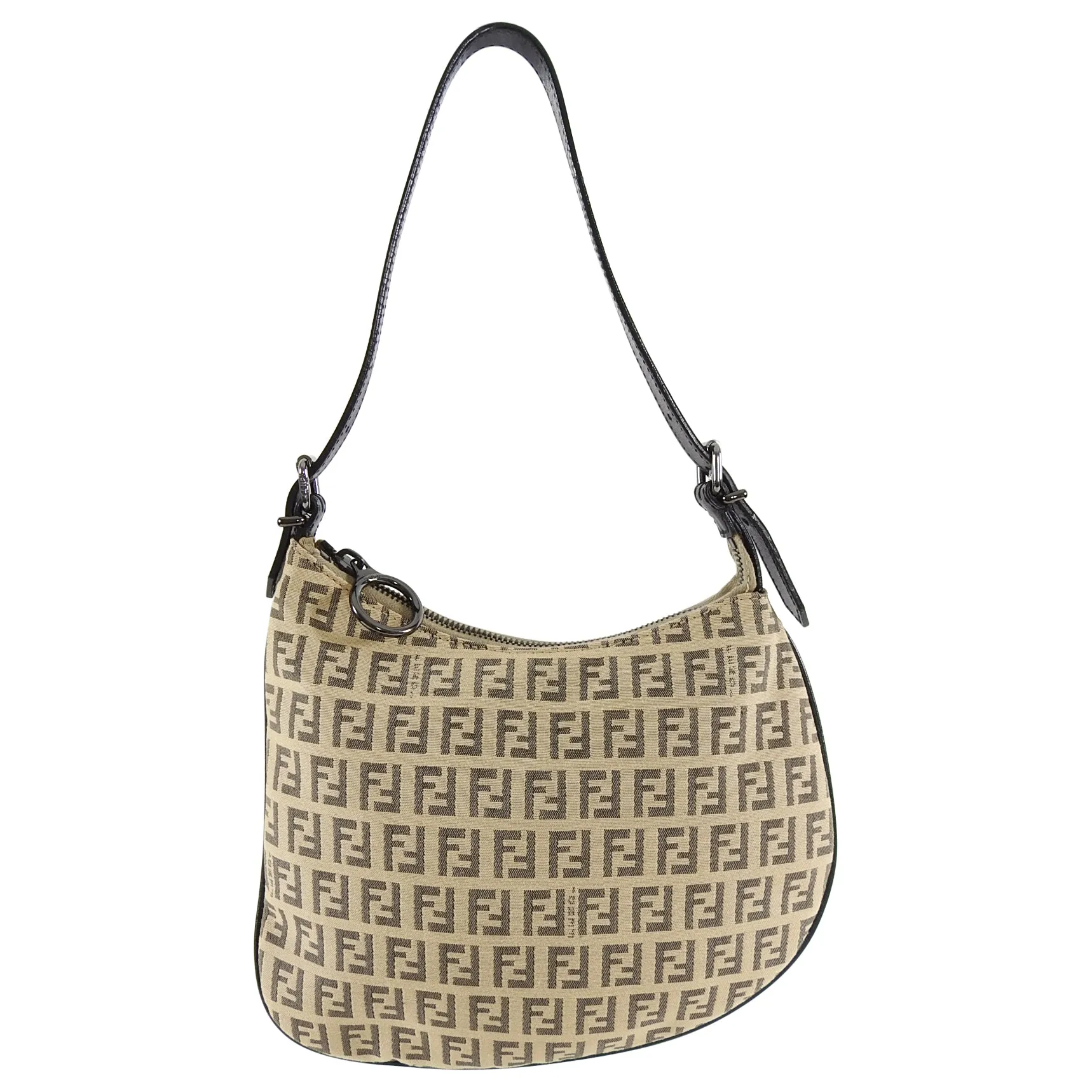 Fendi Vintage 2002 Zucca Logo Beige Black Oyster Bag