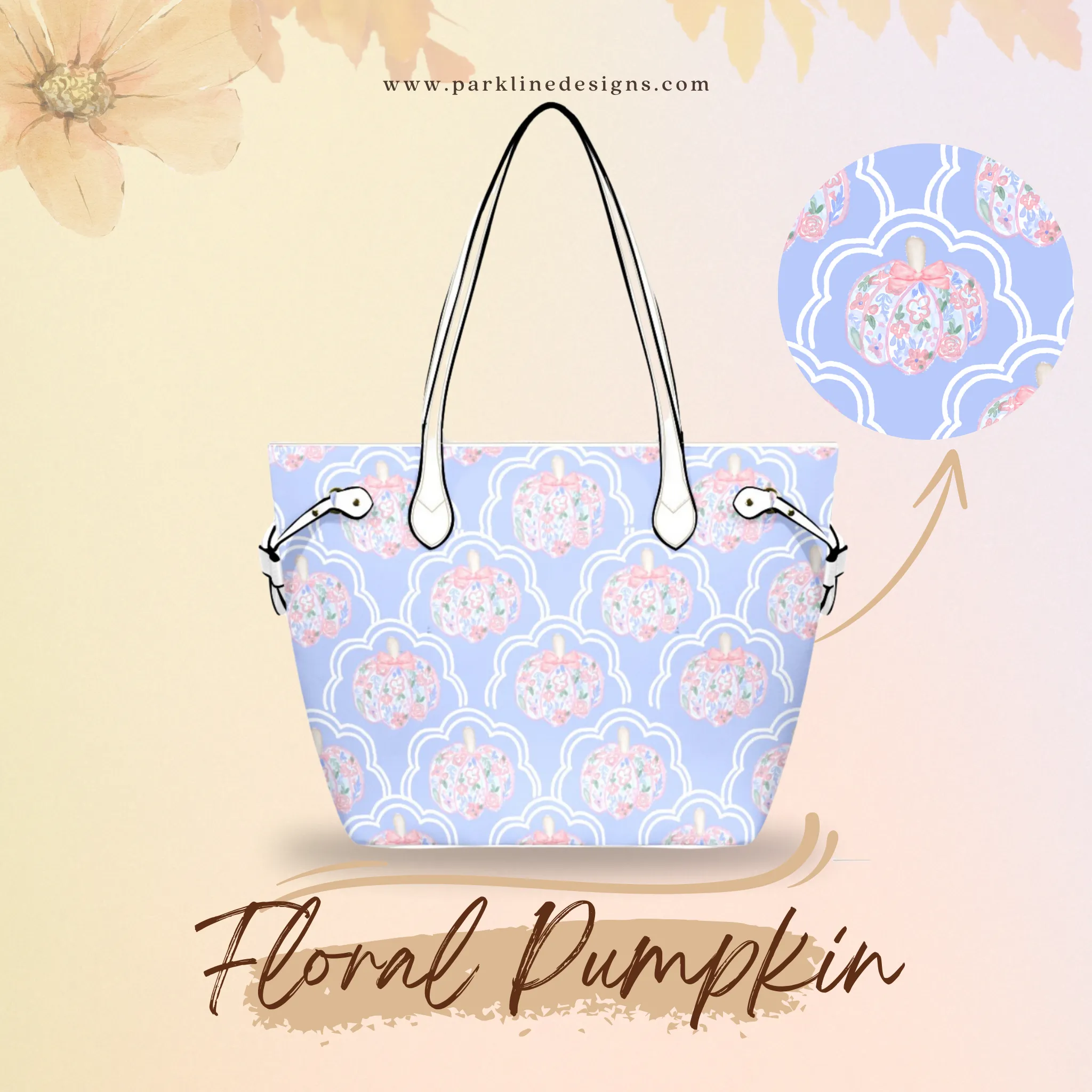 Floral Pumpkin Leather Bag| Perfect Autumn Gift for Her | Elegant & Durable Fashion Tote