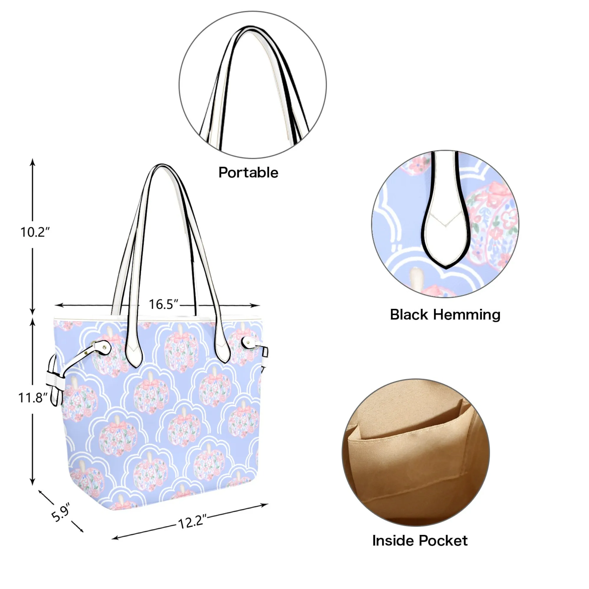 Floral Pumpkin Leather Bag| Perfect Autumn Gift for Her | Elegant & Durable Fashion Tote