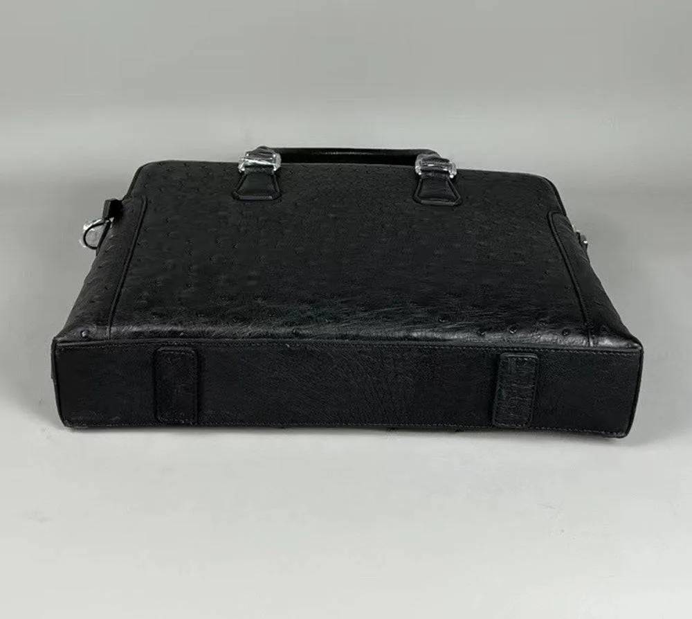 Genuine Ostrich Leather Laptop Briefcase Black