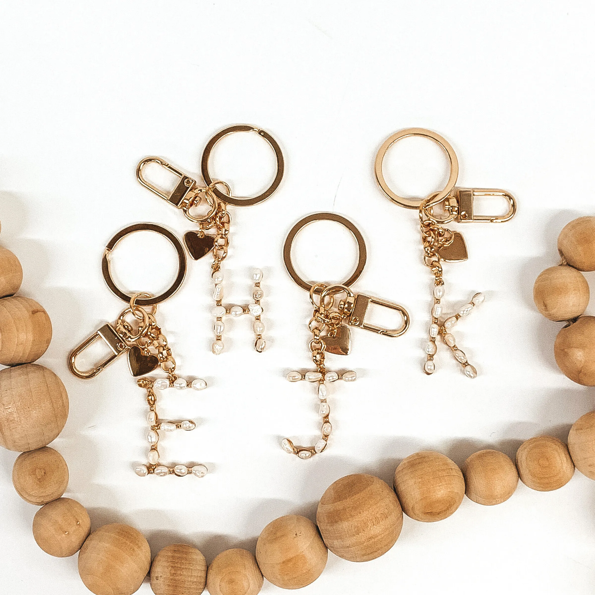 Gold Pearl Initial Key Chains