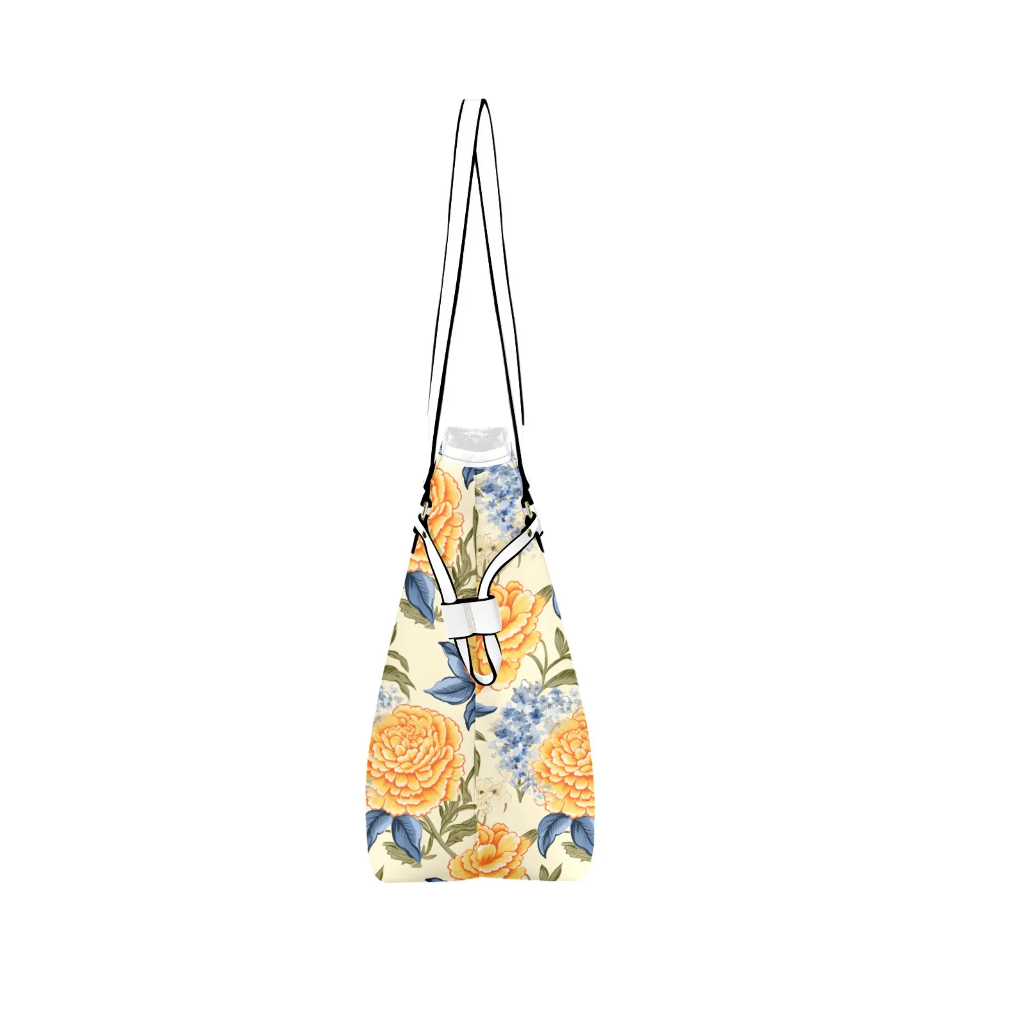 Golden Floral Leather Bag | Golden Flower and Blue Leaves Design | Perfect Gift for Her | Elegant & Durable Fashion Tote