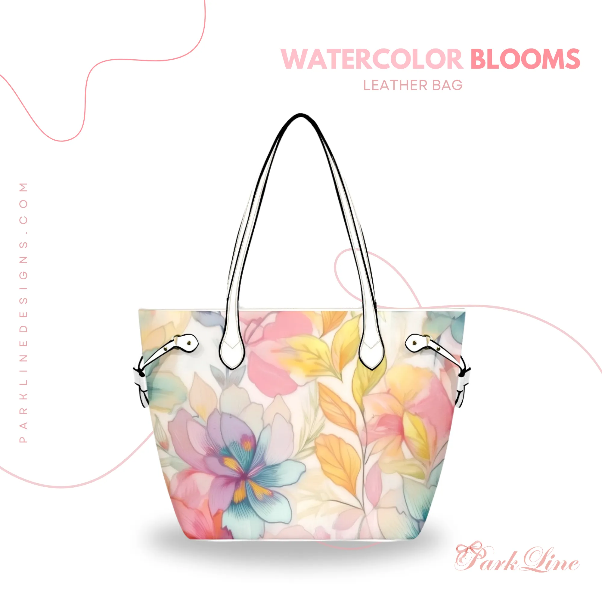 Golden Floral Leather Bag | Golden Flower and Blue Leaves Design | Perfect Gift for Her | Elegant & Durable Fashion Tote