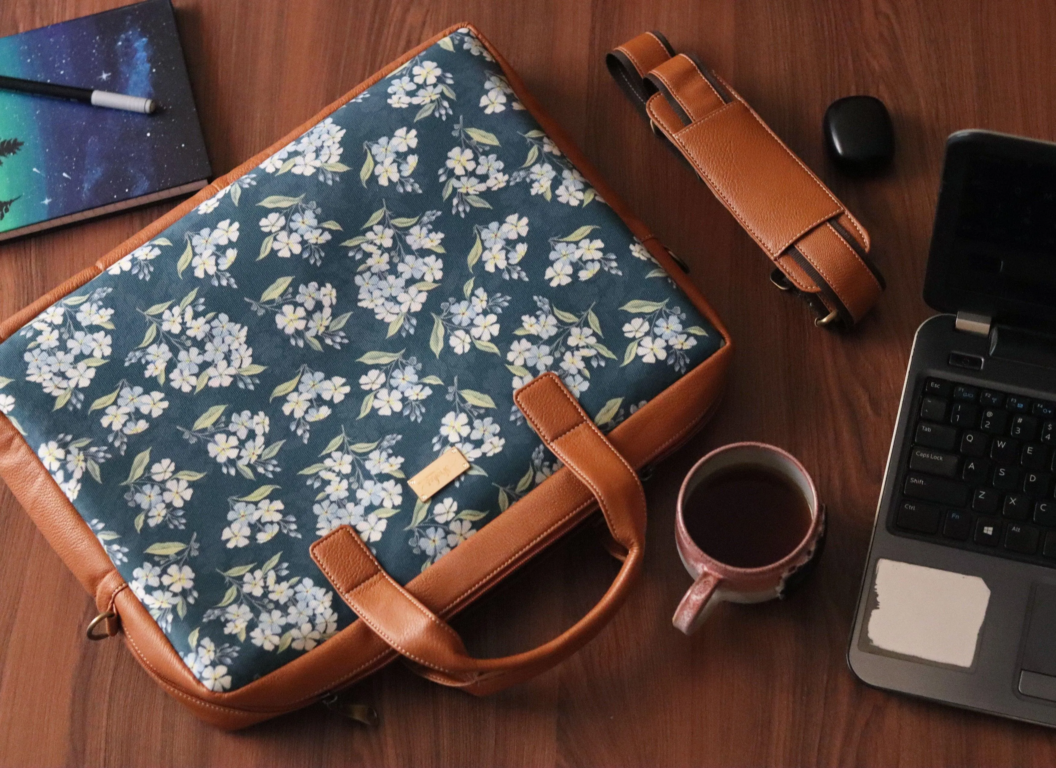 Green Floral Women's Laptop Bag