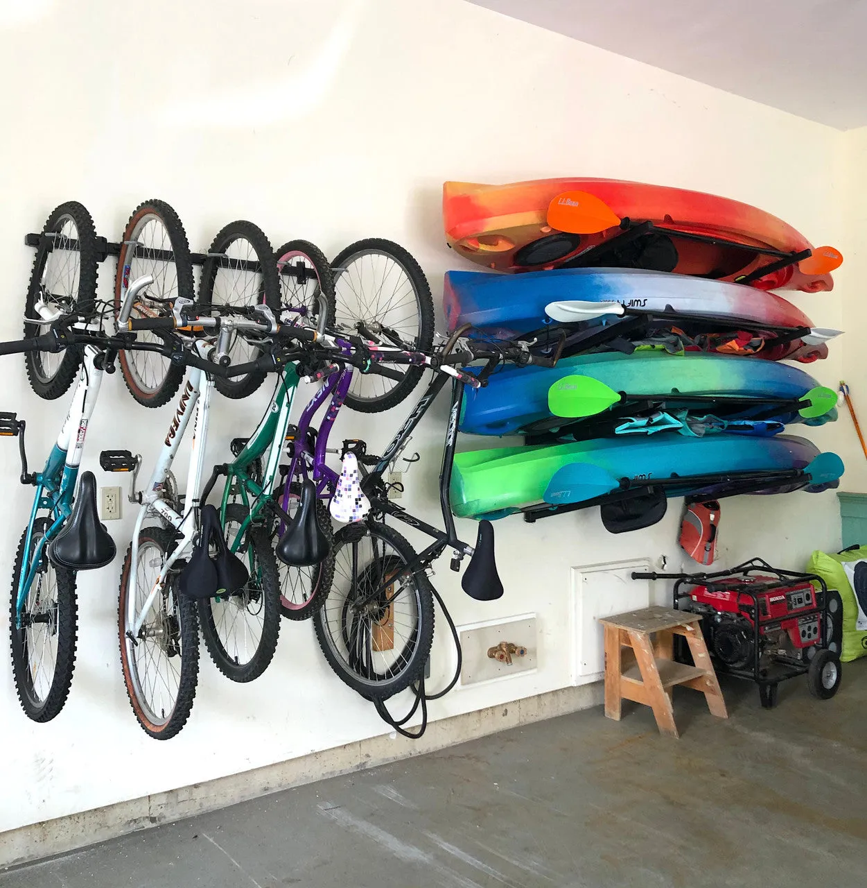 Indoor-Outdoor Wall Rack |  46 Inch Adjustable Height | Kayak & SUP