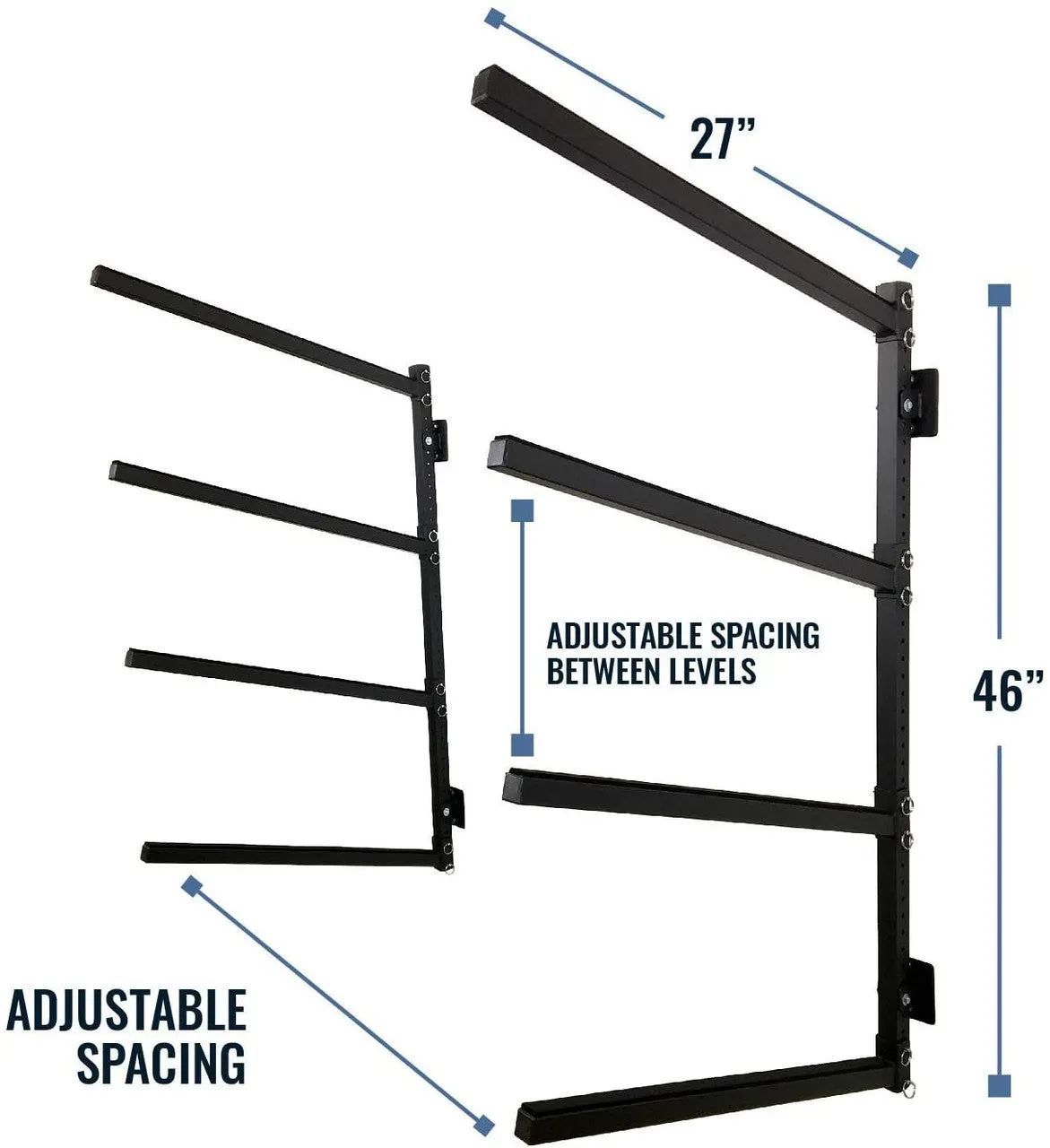 Indoor-Outdoor Wall Rack |  46 Inch Adjustable Height | Kayak & SUP