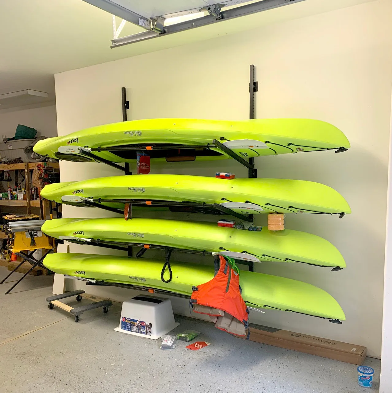 Indoor-Outdoor Wall Rack |  46 Inch Adjustable Height | Kayak & SUP