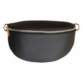 Italian Leather Crescent Bag in Black