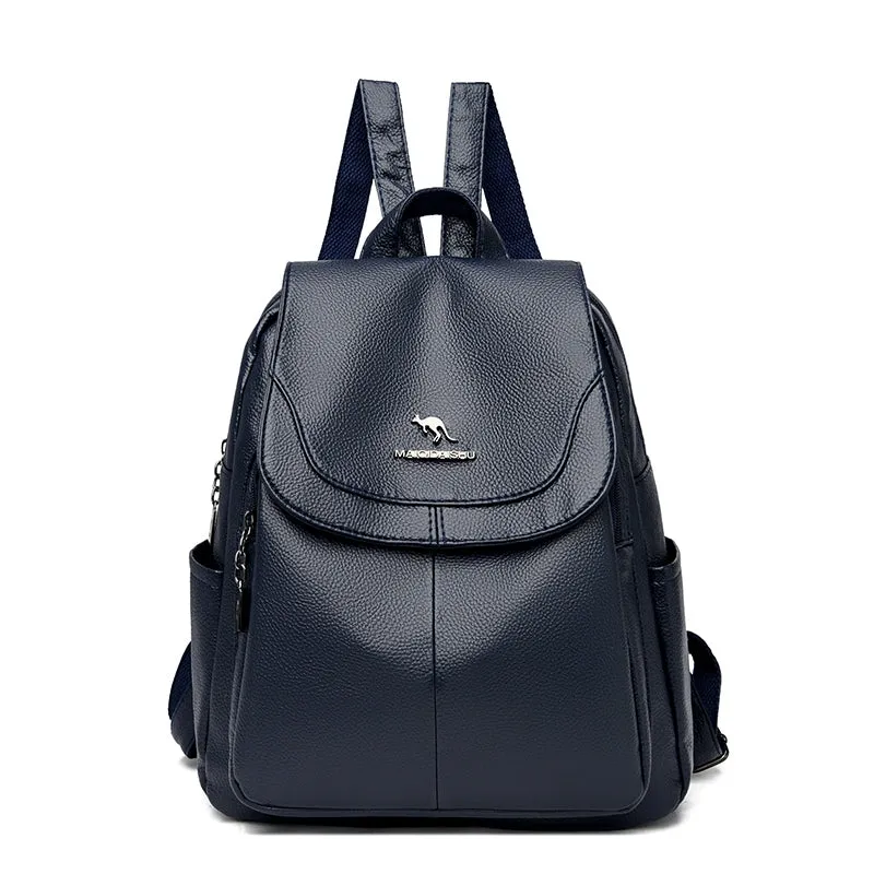 Leather Backpack Women's 2024 New Fashionable Backpack All-Match Leisure Bag Women's Backpack Large Capacity Travel Bag